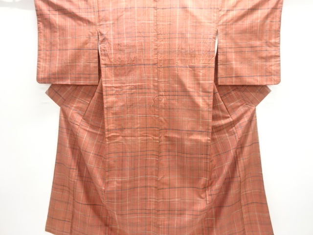 JAPANESE KIMONO / ANTIQUE KIMONO / SILK / TSUMUGI / WOVEN GRID